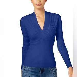 INC royal blue ribbed Surplice vneck sweater top size medium
